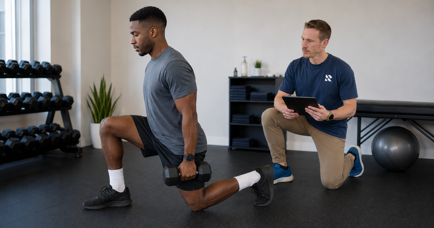 Patient performing a post-surgical rehabilitation exercise under the guidance of a registered biokineticist at Faber & De Jager